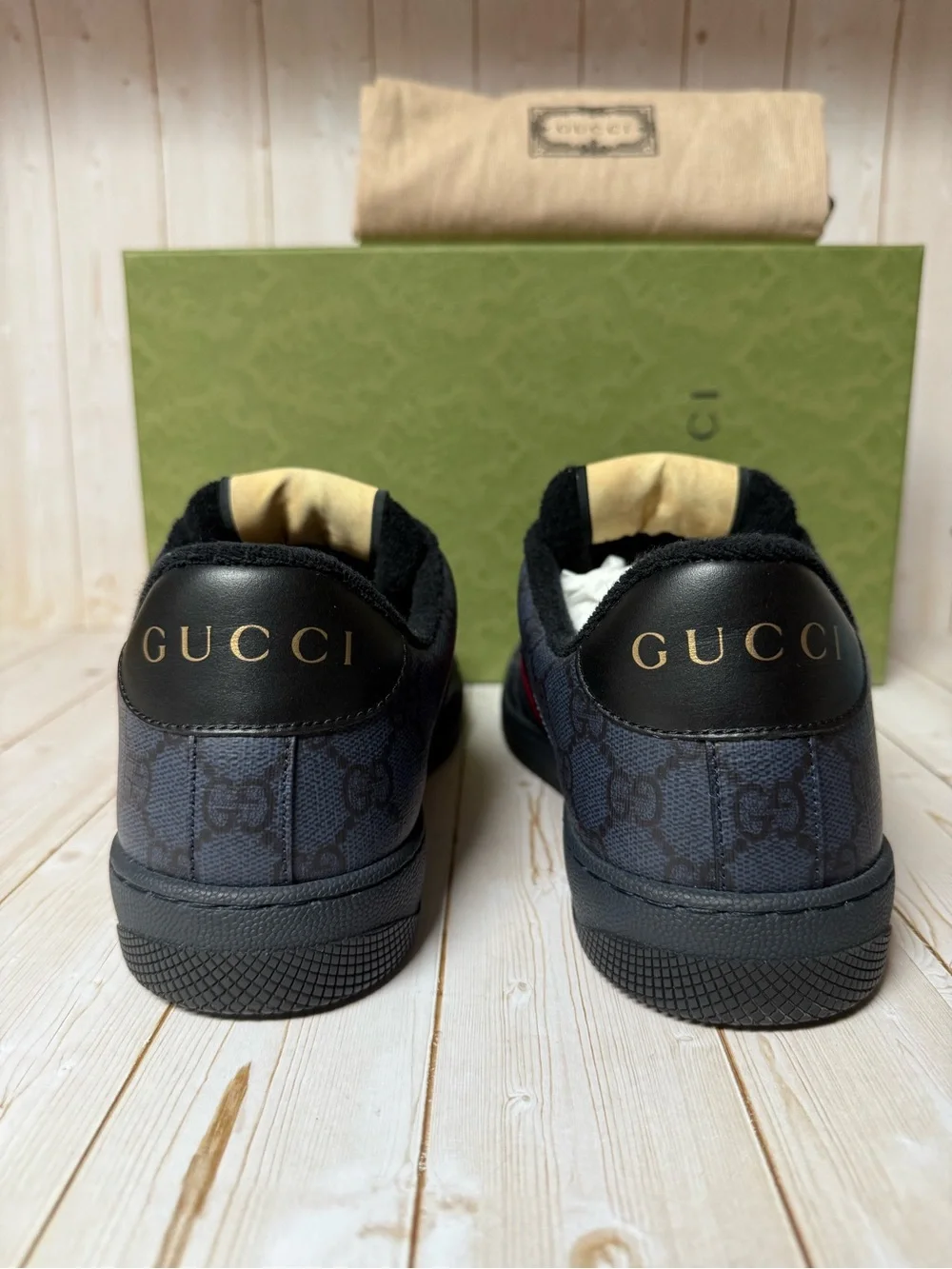 Gucci GG Monogram Screener Lace Up Sneaker Blue/Dark Blue Sz 6G / 6.5US